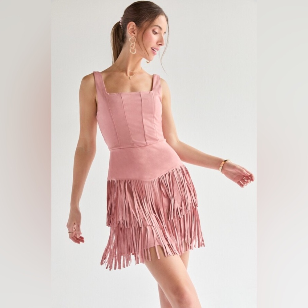 Corset Fringe Waisted Mini Dress